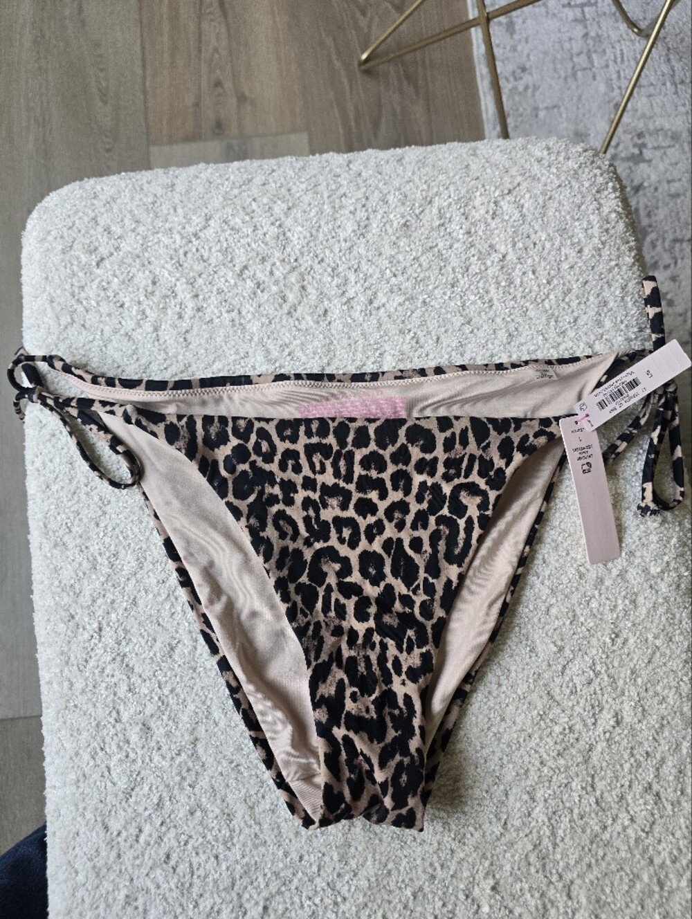 NWT Victoria's Secret Leopard Tie-Side Bikini Bottom - Beige & Black Size L - Picture 7 of 7